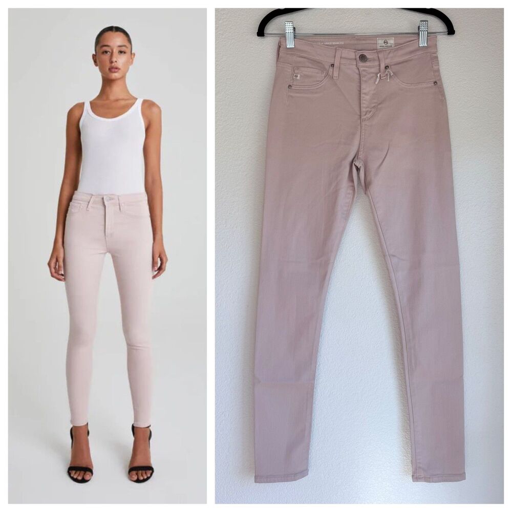 NEW AG Jeans Farrah Ankle Seamless Mid Rise Skinny Ankle Jeans in Peaked Pink 25